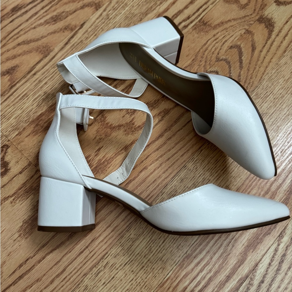 DSW White Block Heel Heels with Ankle Strap